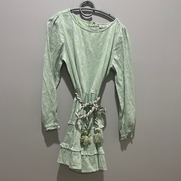 NWOT Roller Rabbit Mint Green Mini Dress Clermont Nori Silver Tie Tassels Tiered - Picture 6 of 12